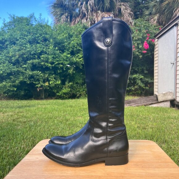 FRYE Melissa Button 2 Black Tall Leather Inside Zip Riding Boots Size 7.5 B - Picture 1 of 8